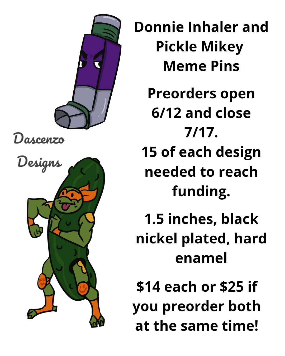 Preorder ROTTMNT meme pins: Pickle Mikey and Inhaler Donnie